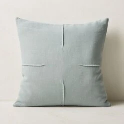 Tuck Silver Blue Linen Throw Pillow With Down-Alternative Insert 20''