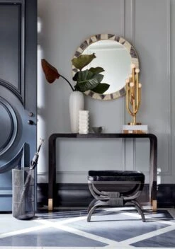 Grace Bone Inlay Round Wall Mirror 32" -Home Furnishing Store TylerLeatherConsoleTableStitchedJN19 1