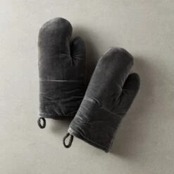 Charcoal Grey Velvet Oven Mitts Set Of 2