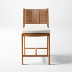 Roc Teak And Rattan Outdoor Counter Stool With Ivory Sunbrella® Cushion -Home Furnishing Store VitetCounterStoolSOSSS23