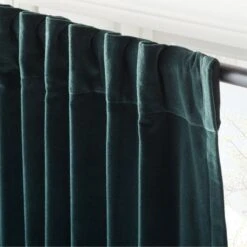 Dark Green Organic Cotton Velvet Window Curtain Panel 48"x84'' -Home Furnishing Store VlvtDkGnOrgCtnCrtn96PnlAV3SHF23