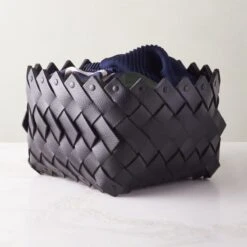 Willa Woven Black Leather Storage Basket Small 9 Willa Woven Black Leather Storage Basket Small -Home Furnishing Store WillaBkLthrWovenBasketSmAVSHF22