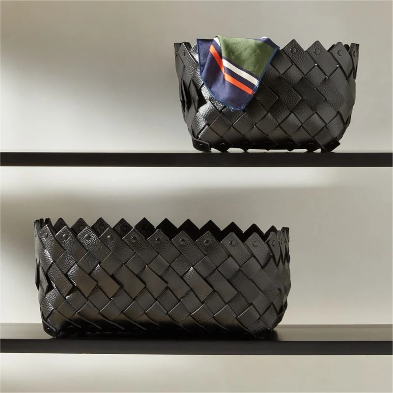 Willa Woven Black Leather Storage Basket Small 6 Willa Woven Black Leather Storage Basket Small - Image 4