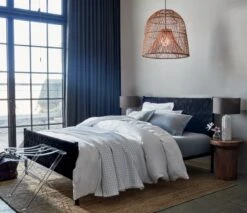 EUROPEAN FLAX™-Certified Linen White Duvet Cover And Shams -Home Furnishing Store WovenBlackSuedeQueenBedJL19